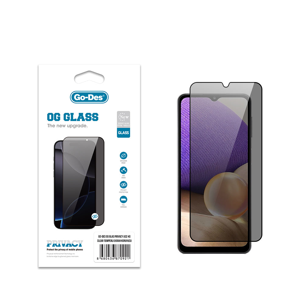Go Des OG Glass Galaxy A32 4G Privacy Antistatik Temperli Cam Ekran Koruyucu Go Des OG Glass Galaxy A32 4G Privacy Antistatik Temperli Cam Ekran Koruyucu